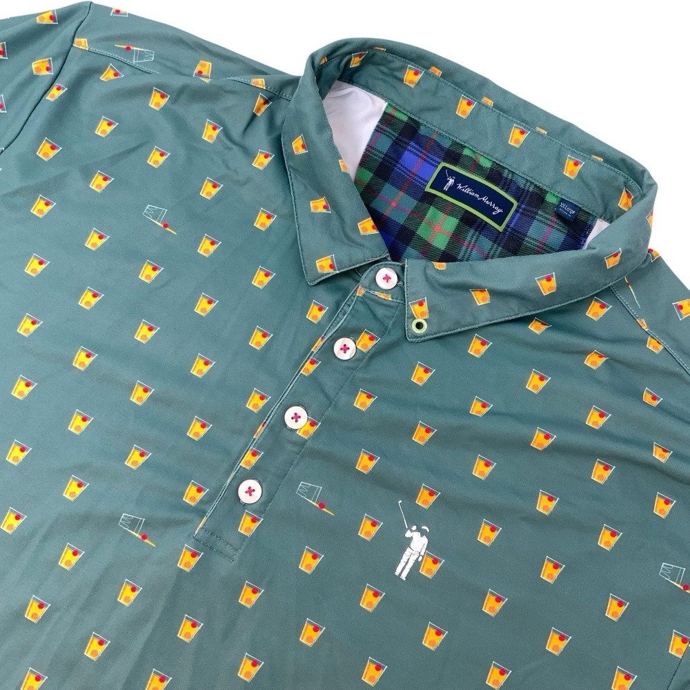 William Murray Golf Polo Shirt Mens 2XL‎ Green AOP Old Fashioned Cocktails  XXL